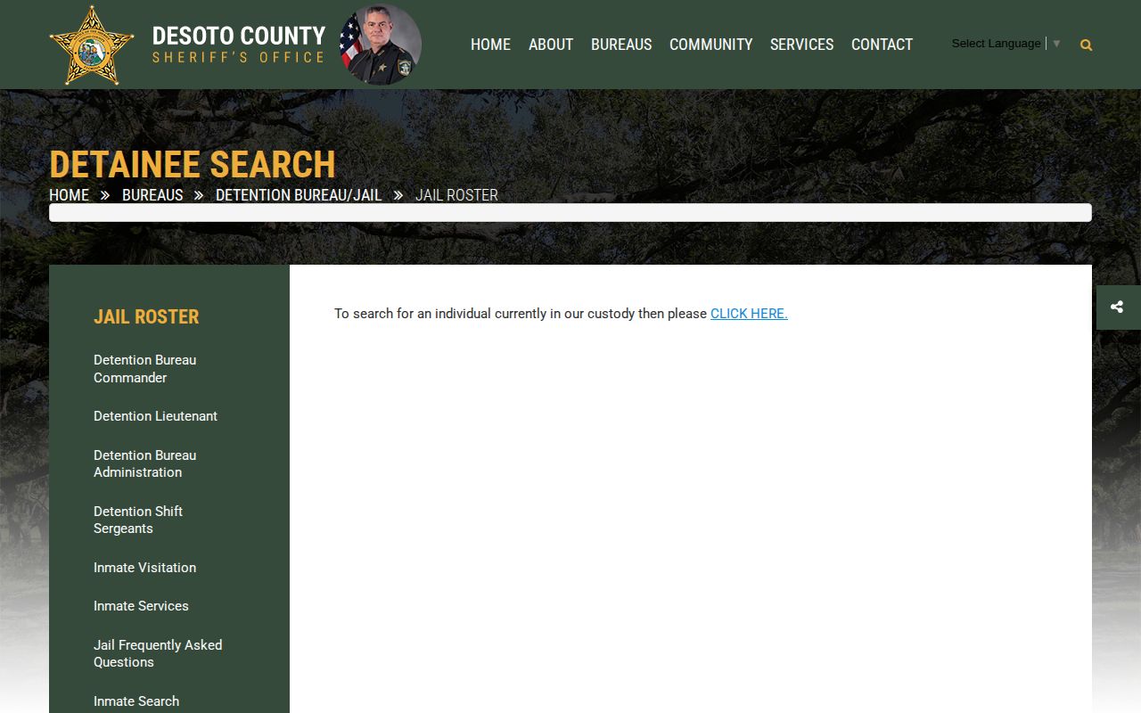 DeSoto County Sheriff's Office Detainee Search landing page