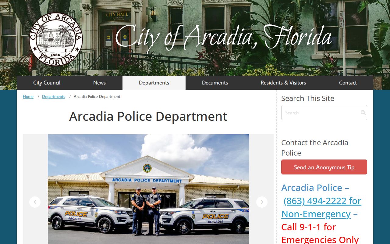 Official Arcadia Police Department contact and records page