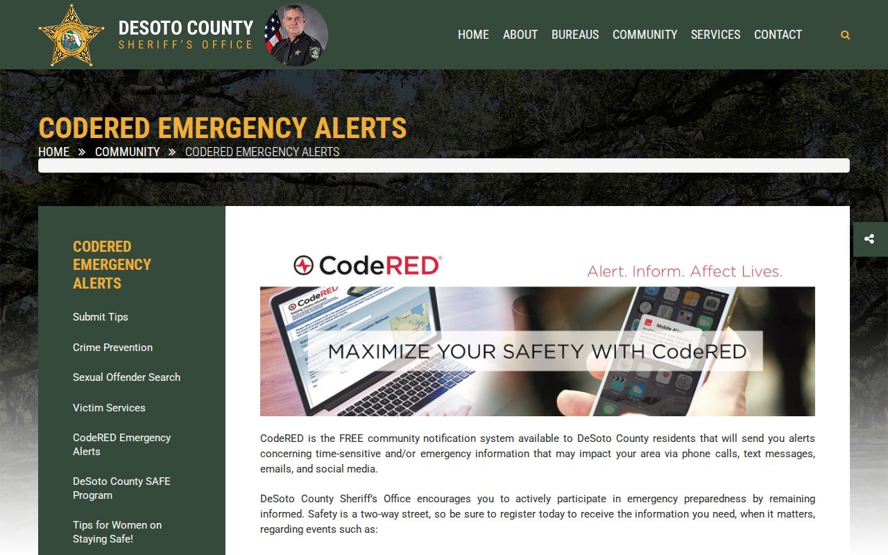 DeSoto County Sheriff CodeRED emergency notification page