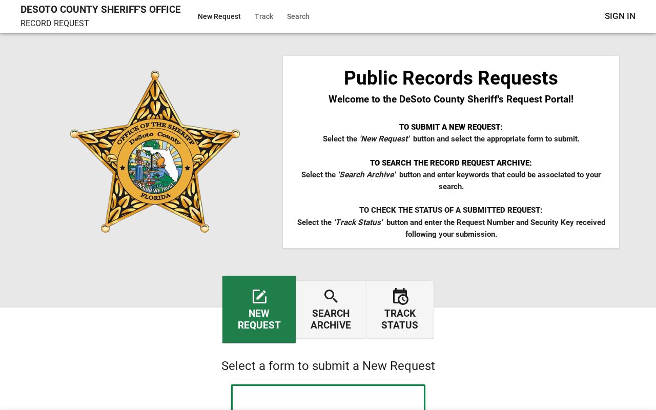 DeSoto County Sheriff JustFOIA request interface
