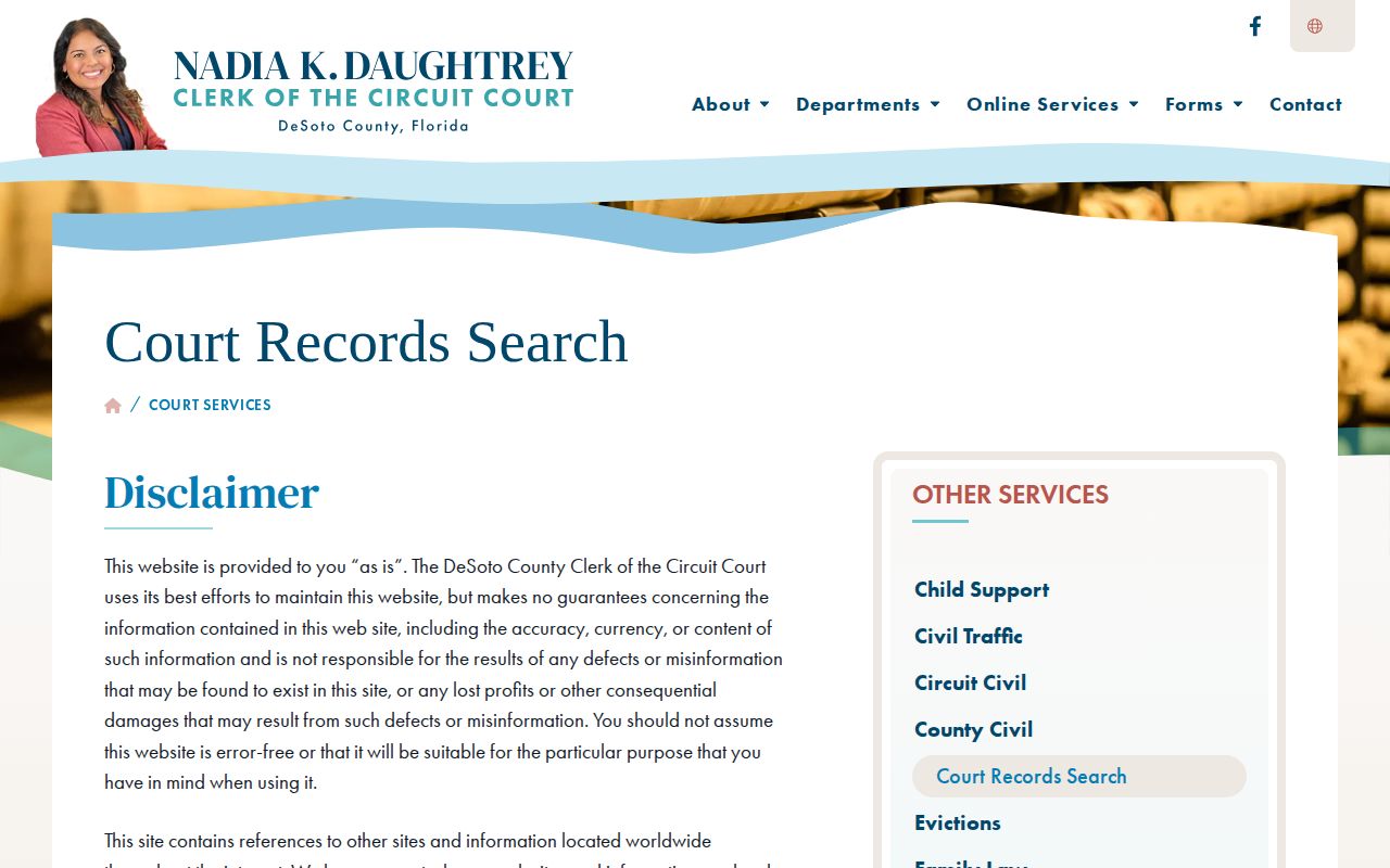 DeSoto County Clerk official court records search landing page